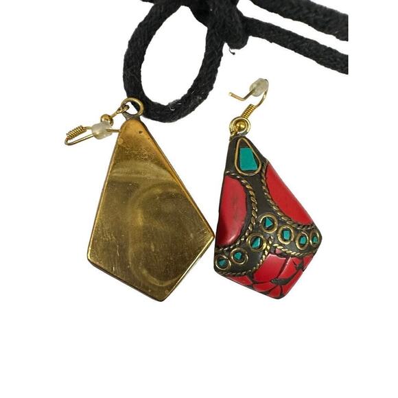 Tibetan Turquoise / Coral Beaded Neck Plate Bib  Necklace + Earrings - Picture 3 of 10